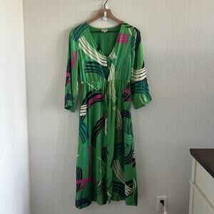 The Odells Paloma Paint-Swiped Maxi Dress Anthropologie Kimono Green XS Petite